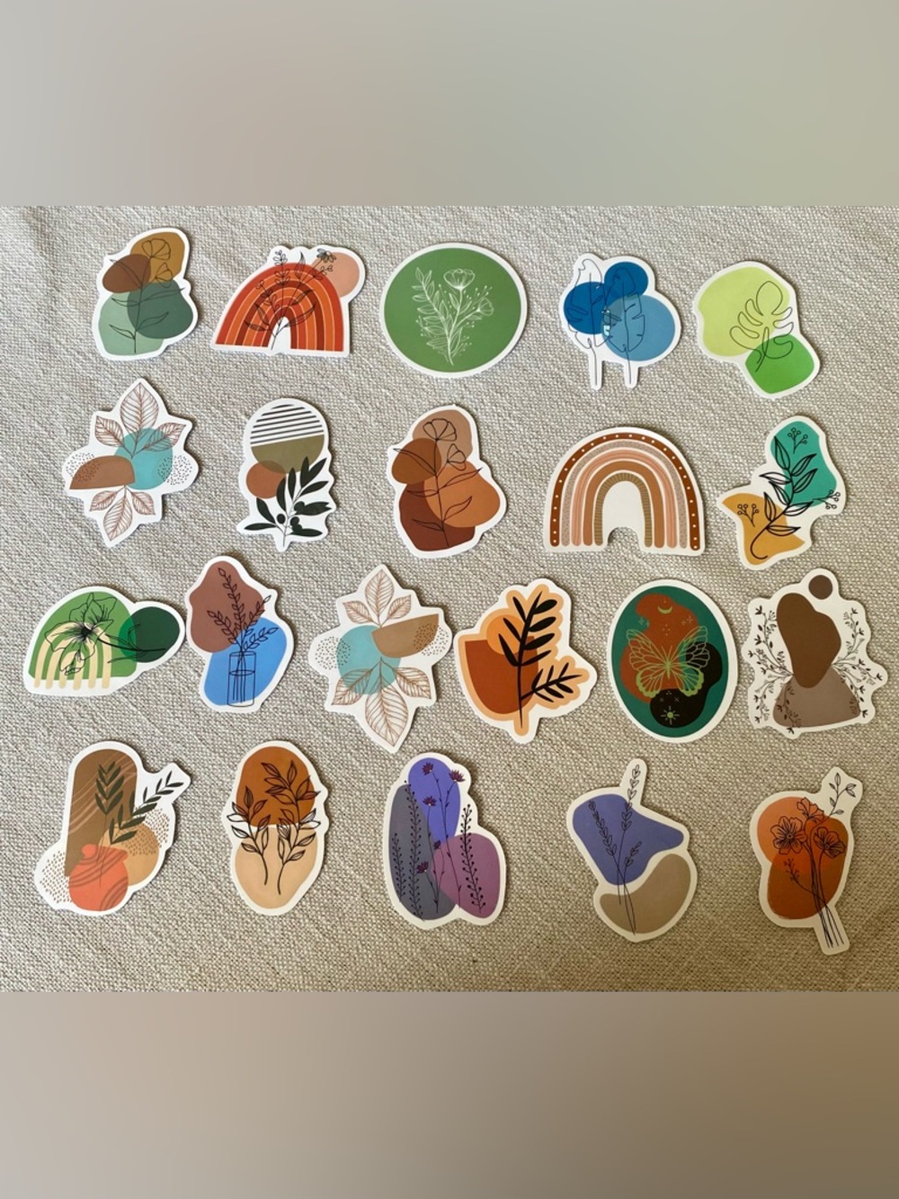 Botanical & Abstract Rainbow Sticker Set — Green, Blue, Brown, Orange, Purple